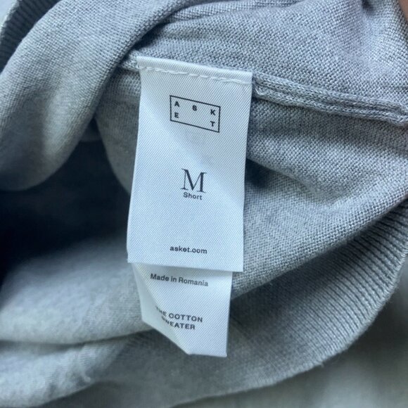 ASKET The Cotton Sweater Men Size M Short Grey Melange 100% Organic Cotton - Picture 5 of 7